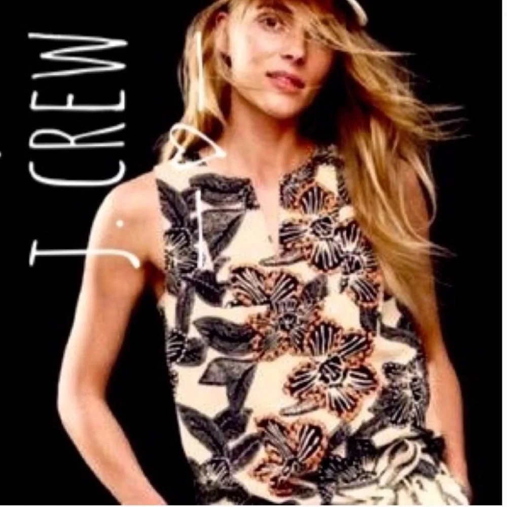 J. Crew Black and Orange Floral Top